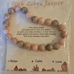 Pink Zebra Jasper Bracelet Stone Stretch Elastic Real Genuine Natural